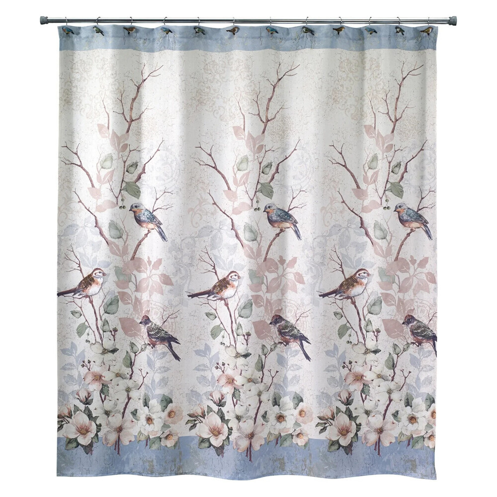 Avanti Linens Love Nest 13690H Shower Curtain Cream Bird Motif 72x72in BED60